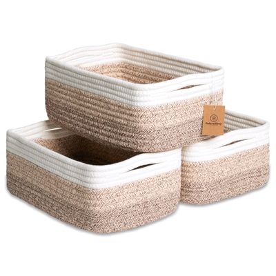 NaturalCozy 11.8"x8"x4.5 Storage Baskets for Shelves 3 Pack | Cotton Rope Woven Small Baskets for Organizing | Small Storage Bins for Nursery, Bathroom, Closet, Cube Shelf, Decorative, Gift Basket