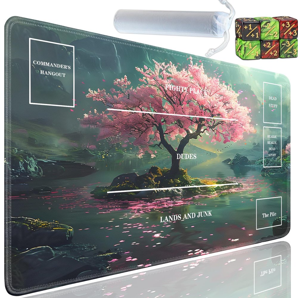 Yuxcfhjfe for MTG Playmat, for TCG Playmat with Zones, Non-Slip Rubber Bottom Trading Card Game Mat with Storage Bag and 6 Dice, 24 x 14 inches for MTG Playmat Game Mat, Pink Tree of Life Pattern
