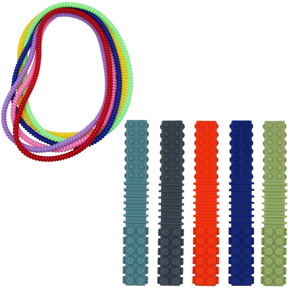 Sensory Chew Necklace for Boys and Girls, 11 Pack Stretch Chewing Necklaces for Kids with Autism ADHD SPD, Oral Motor Aids Chew Toys Reduce Fidgeting for Kids Chewer (11)