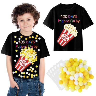 100th Day of School DIY Shirt Kit DIY T-Shirt with Pom Poms Balls Googly Eyes for Kid DIY Art Creative School 100 Days Party Costume (Black)