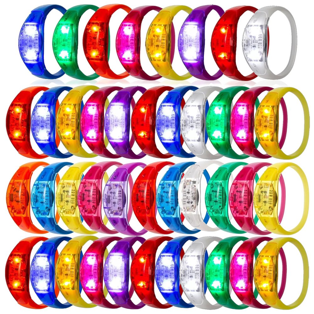 100 Pcs LED Bracelets Sound Activated with Flashing LED Strobe Music Control Light Up Bracelets for Carnival, Concerts, Night Events, Rave, Game Prizes, Birthday Party Favor, Valentine's Day gift