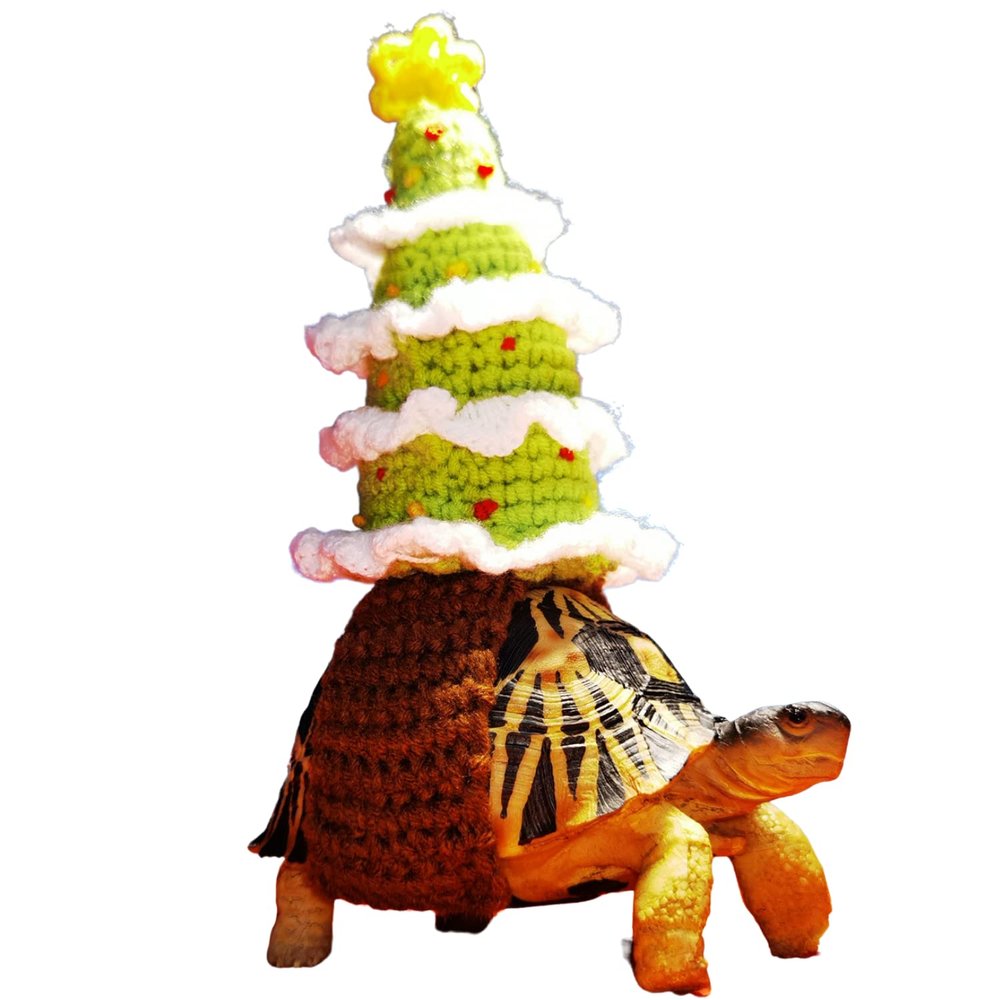 PUMEXFE Cosplay Sweater for Turtle - Handmade Winter Warm Knitted Turtle Clothes with Adjustable Strap Small Animal Apparel for Christmas Halloween Party Costume Photo Shot (Christmas Tree,13 Inch)