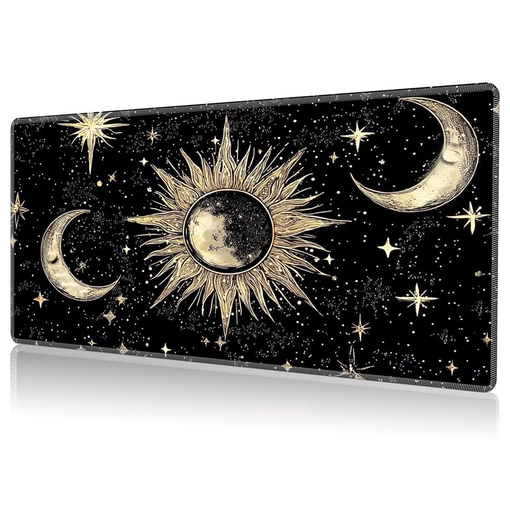 DHYYDSQZ Playmat for MTG, Game Play Mat Card Game Playing 24 x 14 inches Tabletop Magic Play Mats Non-Slip Rubber Base and Stitched Mousepad Desk Mats Playmats for MTG TCG,Art Sun Moon