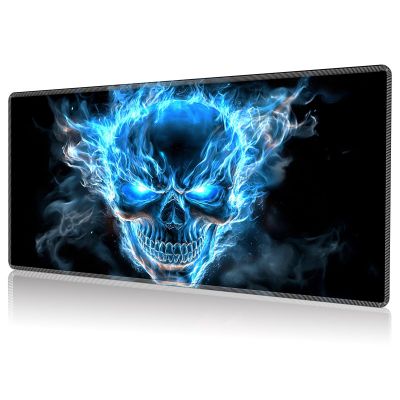 DHYYDSQZ Playmat for MTG, Game Play Mat Card Game Playing 24 x 14 inches Tabletop Magic Play Mats Non-Slip Rubber Base and Stitched Mousepad Desk Mats Playmats for MTG TCG,Skull Blue Fire