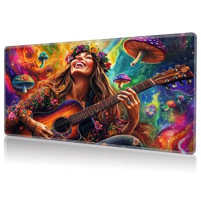 DHYYDSQZ Playmat for MTG, Game Play Mat Card Game Playing 24 x 14 inches Tabletop Magic Play Mats Non-Slip Rubber Base and Stitched Mousepad Desk Mats Playmats for MTG TCG,Beautiful Woman Guitar