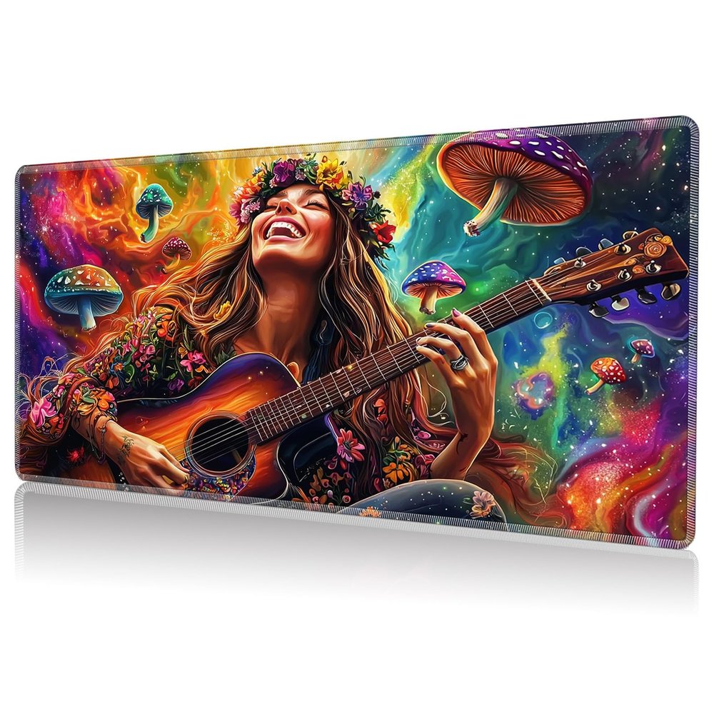 DHYYDSQZ Playmat for MTG, Game Play Mat Card Game Playing 24 x 14 inches Tabletop Magic Play Mats Non-Slip Rubber Base and Stitched Mousepad Desk Mats Playmats for MTG TCG,Beautiful Woman Guitar