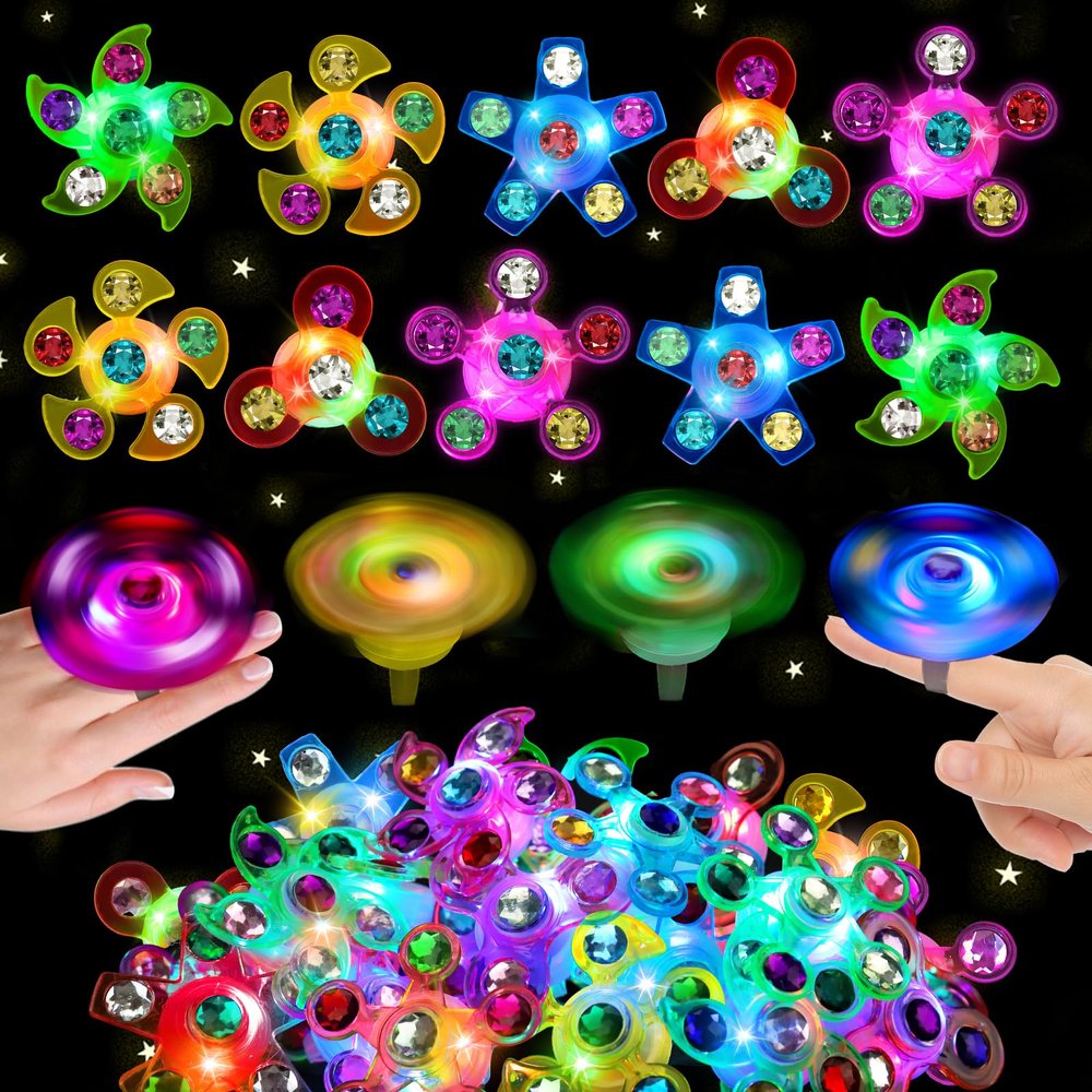 24PCS LED Light Up Fidget Spinner Rings Glow Valentines Party Favors Bulk for Kids 4-8 8-12 Goodie Treat Bags Stuffers Pinata Fillers Carnival Prizes Classroom Treasure Box Toys Birthday Return Gifts