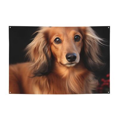 Banner Party Decor Happy Birthday Banner Personalized Banner with Brass Grommets Long haired Dachshund Banner Party Background Yard Banner Sign Backdrop for Indoor Outdoor Decorations 47X71 Inch