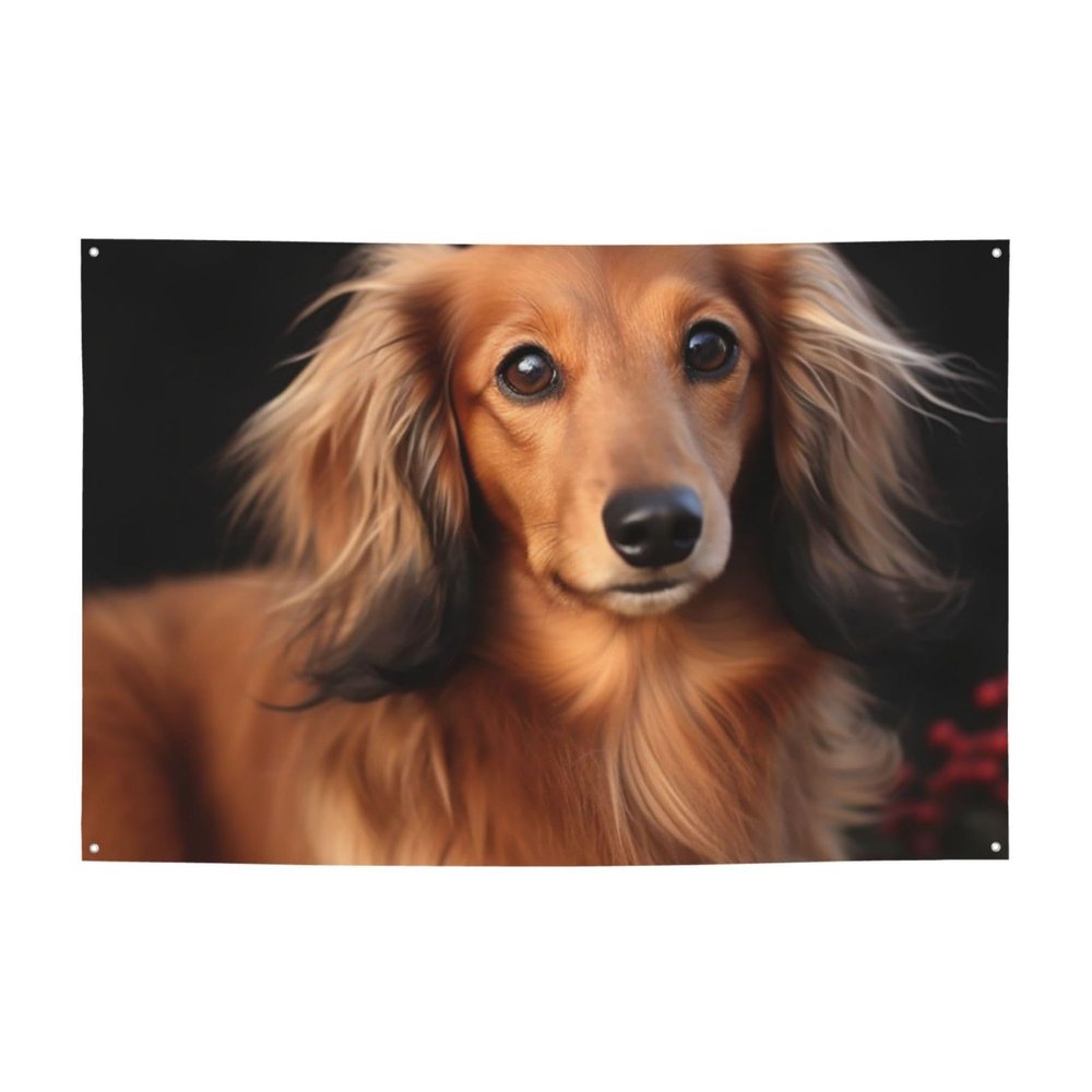 Banner Party Decor Happy Birthday Banner Personalized Banner with Brass Grommets Long haired Dachshund Banner Party Background Yard Banner Sign Backdrop for Indoor Outdoor Decorations 47X71 Inch