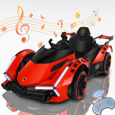 BEUDUOQI 12V7AH Kids Go Kart, Go Kart w/Drift Race Pedal, 390W Extra Powerful Motors,Go Kart with Rocking Mode, Mood Light, Shock Springs Reduce Bumps, Handling for Boys and Girls,Red