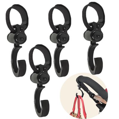 4pcs Stroller Hooks, Walker Hooks Wheelchair Hanging Hooks, 360 Rotation Baby Stroller Hooks Stroller Hanger Diaper Bag Hanger Stroller Bags Purse Organizer Stroller Wheelchair Walker Accessories.