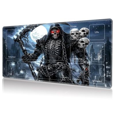 DHYYDSQZ Playmat for MTG, Game Play Mat with Zones for MTG TCG Card Game Playing 24 x 14 inches Trading Card Game Playmats Non-Slip Rubber Base and Stitched Mousepad Desk Mats, Grim Skulls Reaper