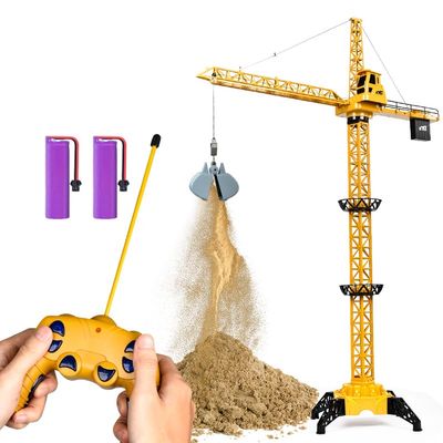 DIY Alloy Hook 4 Channel RC Tower Crane for Kids - 50.4 Inches Remote Control Crane Toy with 2 Batteries, Rotating Lift Construction Vehicles with LED Lights, Excavator Toy for Ages 4,5,6,7,8 Boys