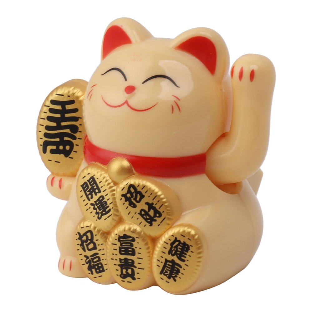 NDNCZDHC Solar Powered Lucky Cat Waving Arm, Cute Waving Lucky Cat with Double Sided Sticker, 2 Inch Wealth Fortune Cat for Store Opening Home (Yellow)