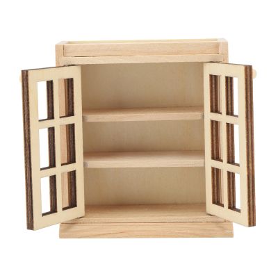 1:12 Scale Dollhouse Double Wall Cabinet Miniature Wooden Wall Cabinet for Living Room