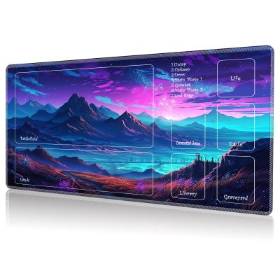 DHYYDSQZ Playmat for MTG, Game Play Mat with Zones for MTG TCG Card Game Playing 24 x 14 inches Trading Card Game Playmats Non-Slip Rubber Base and Stitched Mousepad Desk Mats, Mountain Landscape