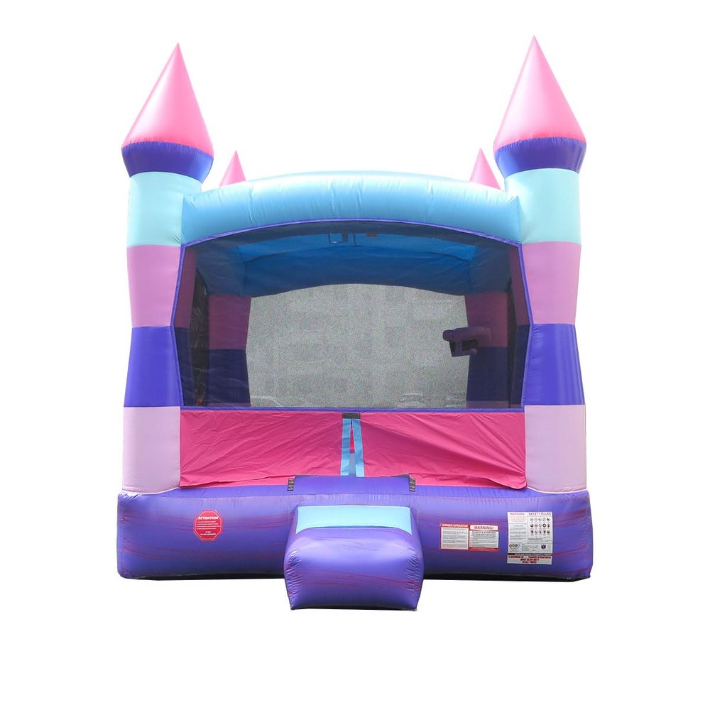 Crossover Deluxe Pink Purple Castle Inflatable Bounce House for Kids and Toddlers, 13 x 12 x 14.5 Foot Bouncy Jump Castle Backyard Jumper, Commercial-Grade Vinyl, with Blower, Stakes and Storage Bag