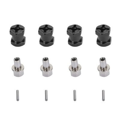 4PCS RC Wheel Hex Spacers, 12mm Dia 15mm Length Hex Hub Extensions with Metal Locking Lug Nuts and Lock Pins, Compatible with AXIAL hsp redcat hpi and Other (Black)