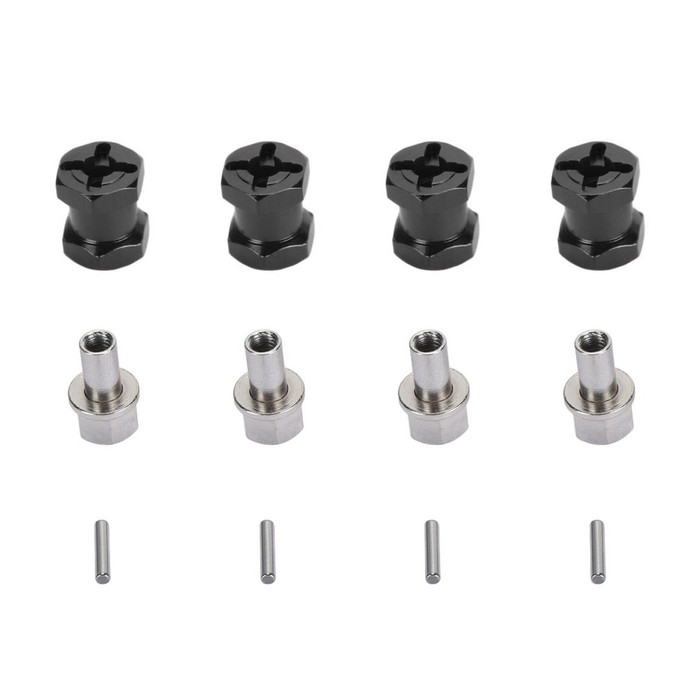 4PCS RC Wheel Hex Spacers, 12mm Dia 15mm Length Hex Hub Extensions with Metal Locking Lug Nuts and Lock Pins, Compatible with AXIAL hsp redcat hpi and Other (Black)