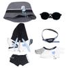 niannyyhouse 20cm Doll Clothes Bucket Hat Coat Pants T-Shirt Backpack Glasses Cool Outfit 8in Plush Toy Dressup (White) view 1