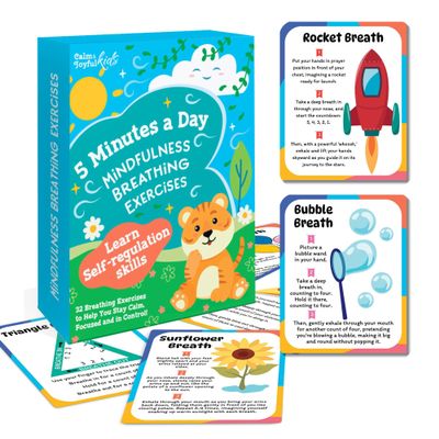 Breathing Cards for Kids Mindfulness & Calming Corner Kit Must Haves, Yoga & Speech Therapy Materials, Special Education Classroom Office, Social Emotional Learning, Mindful Sensory Play Activities