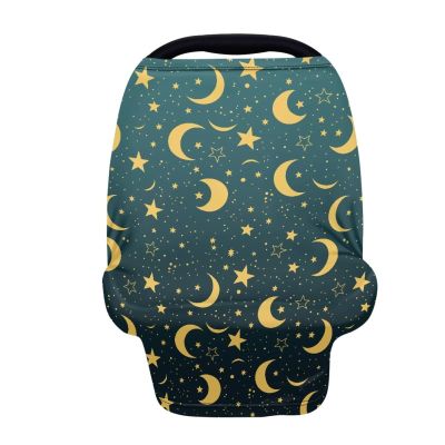 COEQINE Moon Print Baby Car Seat Cover Nursing Cover Carseat Canopy Soft Breathable Infant Car Seat Canopy Versatile Scarf,Christmas Trees Green Gold Moon