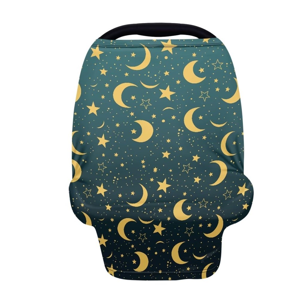COEQINE Moon Print Baby Car Seat Cover Nursing Cover Carseat Canopy Soft Breathable Infant Car Seat Canopy Versatile Scarf,Christmas Trees Green Gold Moon