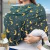 COEQINE Moon Print Baby Car Seat Cover Nursing Cover Carseat Canopy Soft Breathable Infant Car Seat Canopy Versatile Scarf,Christmas Trees Green Gold Moon view 2