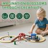 Wooden Train Set for Toddlers, 52Pcs Train Toy with Railway Track for Kids, Wooden Train Tracks Include Expansion Pack Compatible with Thomas, Brio, Chuggington view 3