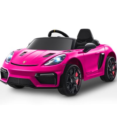 12V Ride on Car Licensed Porsche 718, Kids Electric Car with Remote Control, Front/Rear LED Light, Radio, USB/AUX, Openable Doors, Suspension Function, Durable Tires (Pink)