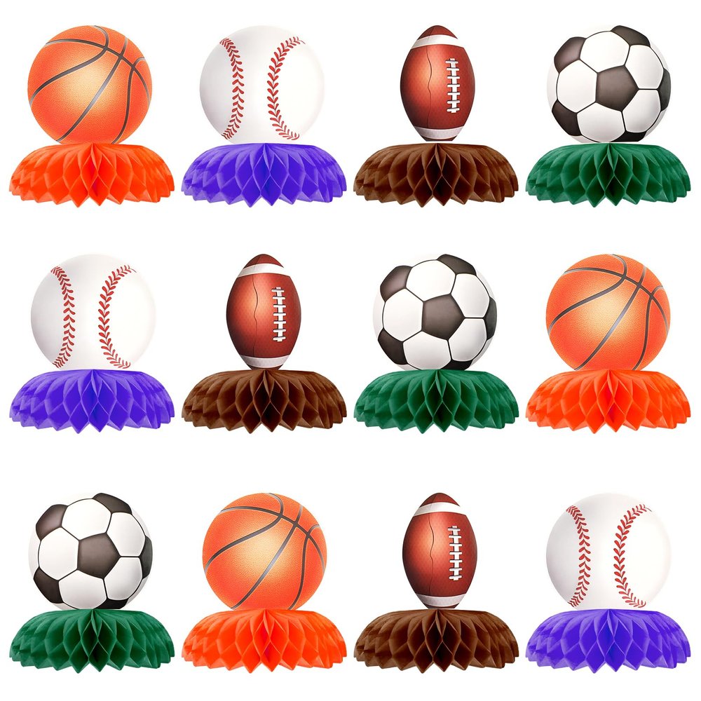12 Pcs Sports Theme Birthday Party Decorations, Soccer Baseball Basketball Rugby Party Supplies, Football Table Decorations, Sports Centerpieces for Kids Boys Birthday Party