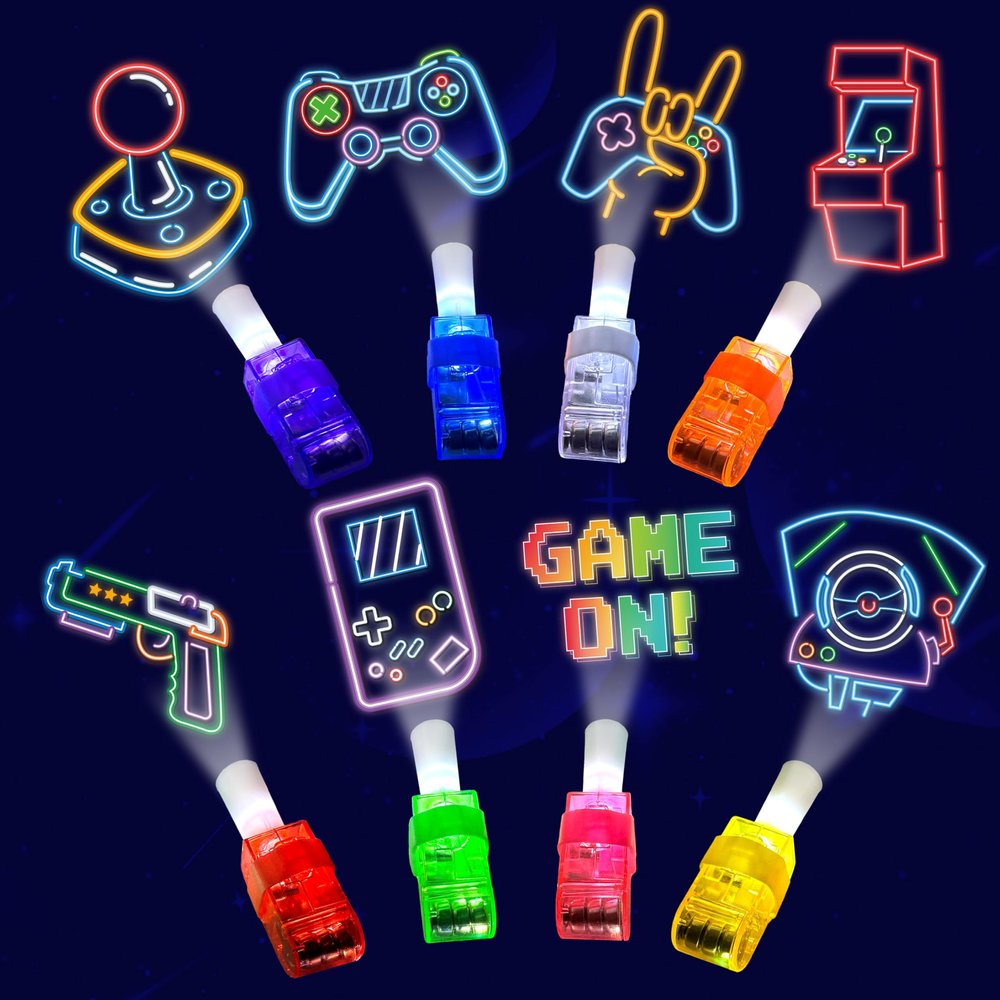 24PCS Video Game Party Favors-LED Finger LightsGlow-in-the-Dark Light-Up Toys Bulk for Kids Boys Girls, Gamer Birthday Party Decorations Supplies, Kids' Party Goodie Bags,Classroom Prizes, Fun Gifts