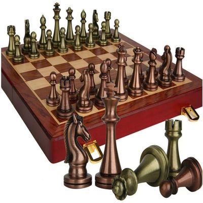3FLQOOPP Chess Set Retro Chess Set Gift Travel Game Wooden Metal Chess Pieces Chess Sets