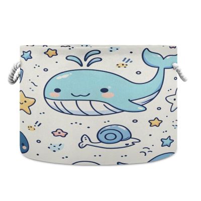Large Storage Basket Cute Whales with Shells Storage Box Organizer Bins with Handles Laundry Hamper Basket for Home Decor