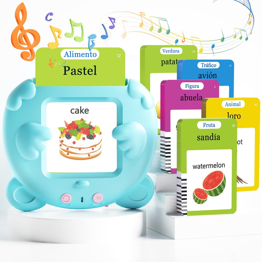 Bilingual Talking Flash Cards for Toddlers, 224 Sight Words Spanish and English Learning Flashcards for Kids, Autism Pocket Speech Therapy Toys, Espaola Vocabulary