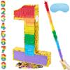 PCFING 20 Inch Number 1 Piata Rainbow with 30 Inch Piata Stick Blindfold Confetti for Boys Girls Adults Birthday Party Decorations, Anniversary Celebration, Fiesta view 1