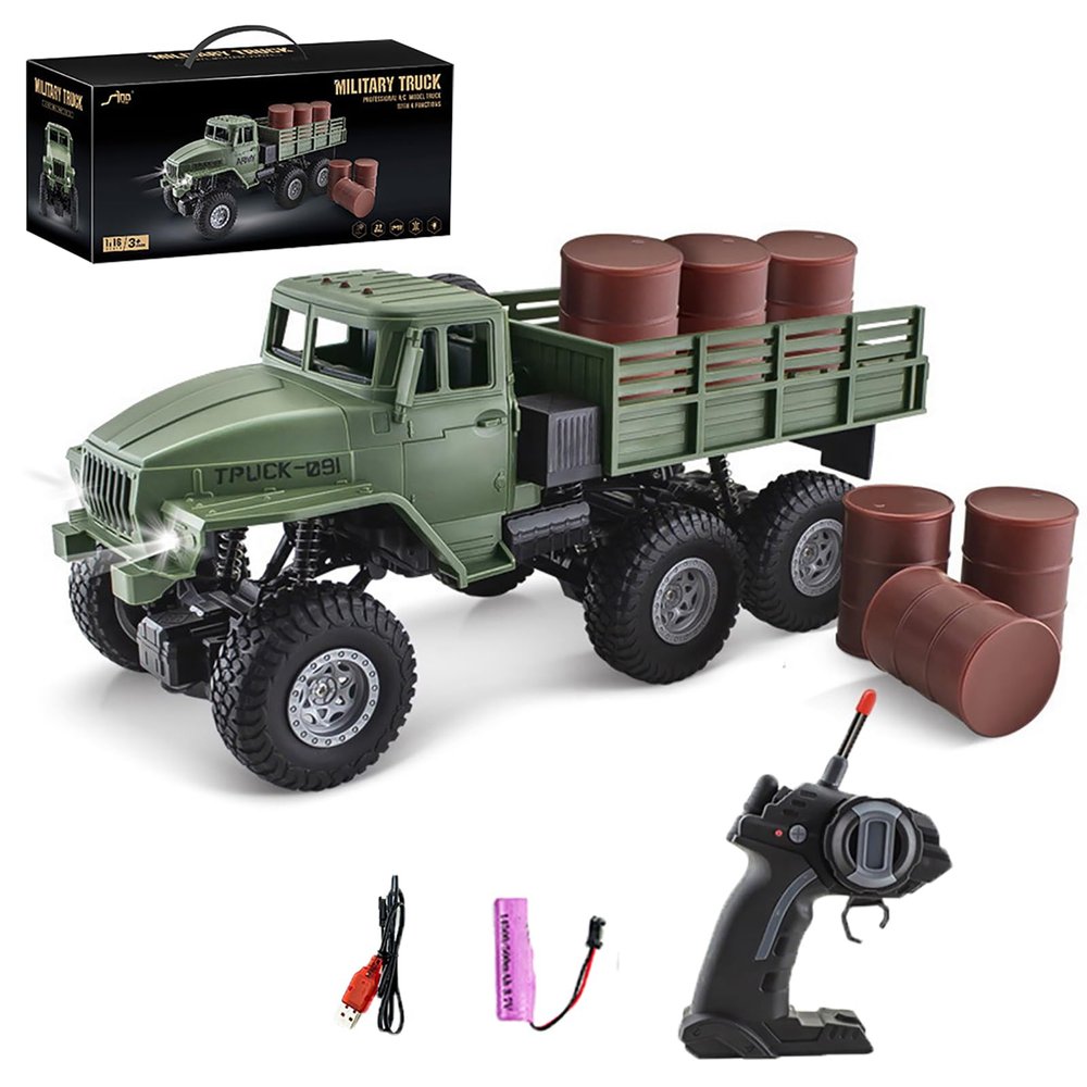 Hylukon RC Military Truck, 1:16 Military Carrier Car Off-Road Crawler Transpotr Truck 6WD with LED Light for Teen Adults