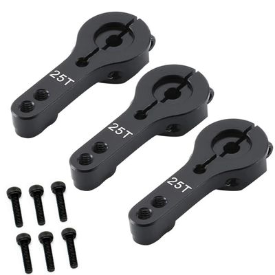 25T Aluminum Servo Horns for RC Cars/Trucks/BuggiesDual Clamping Design M3 Threaded Metal Steering Arms Upgrade Kit 3pcs/Set (Black)