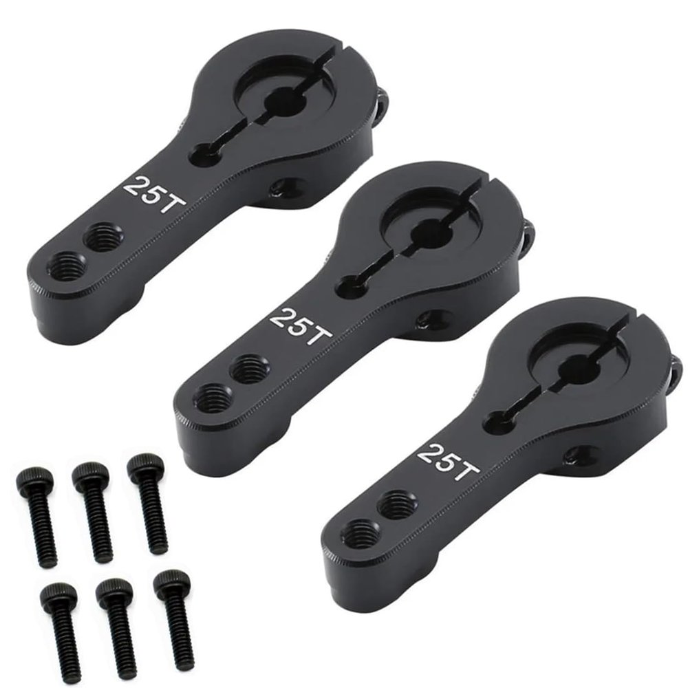 25T Aluminum Servo Horns for RC Cars/Trucks/BuggiesDual Clamping Design M3 Threaded Metal Steering Arms Upgrade Kit 3pcs/Set (Black)