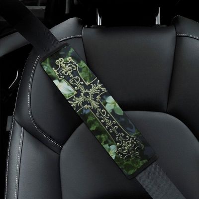 2PCS Car Seat Belt Pads Universal Auto Seatbelt Shoulder Pad Black Cross Among Green Flowers Seat Belt Cover Comfortable Driving Shoulder Strap Covers Harness Pad for Car Interior Accessories