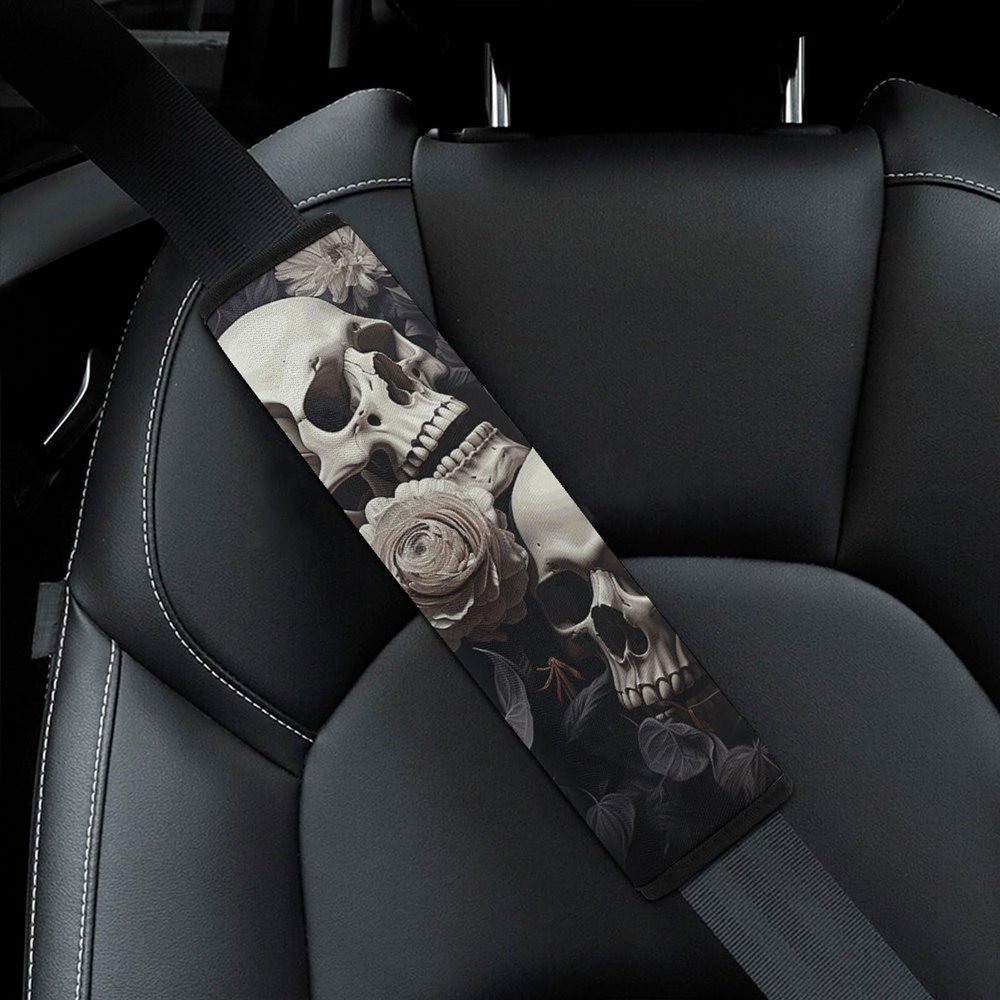 2PCS Car Seat Belt Pads Universal Auto Seatbelt Shoulder Pad Black And White Flowers And Skull Seat Belt Cover Comfortable Driving Shoulder Strap Covers Harness Pad for Car Interior Accessories