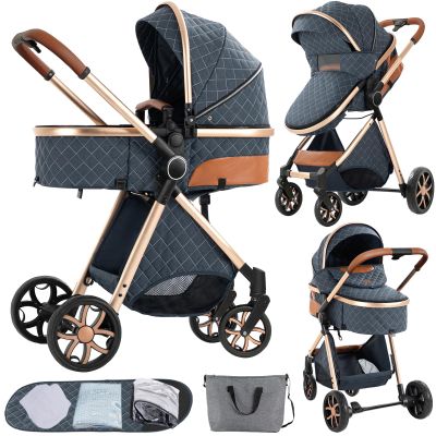 Doraystar 2 in 1 Convertible Baby Stroller with Bassinet Mode, Reversible Infant Bassinet Stroller with One-Click Folding, Newborn Travel Carriage Toddler Standard Pram (225 Blue)