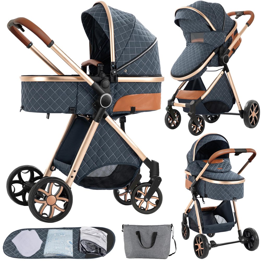 Doraystar 2 in 1 Convertible Baby Stroller with Bassinet Mode, Reversible Infant Bassinet Stroller with One-Click Folding, Newborn Travel Carriage Toddler Standard Pram (225 Blue)