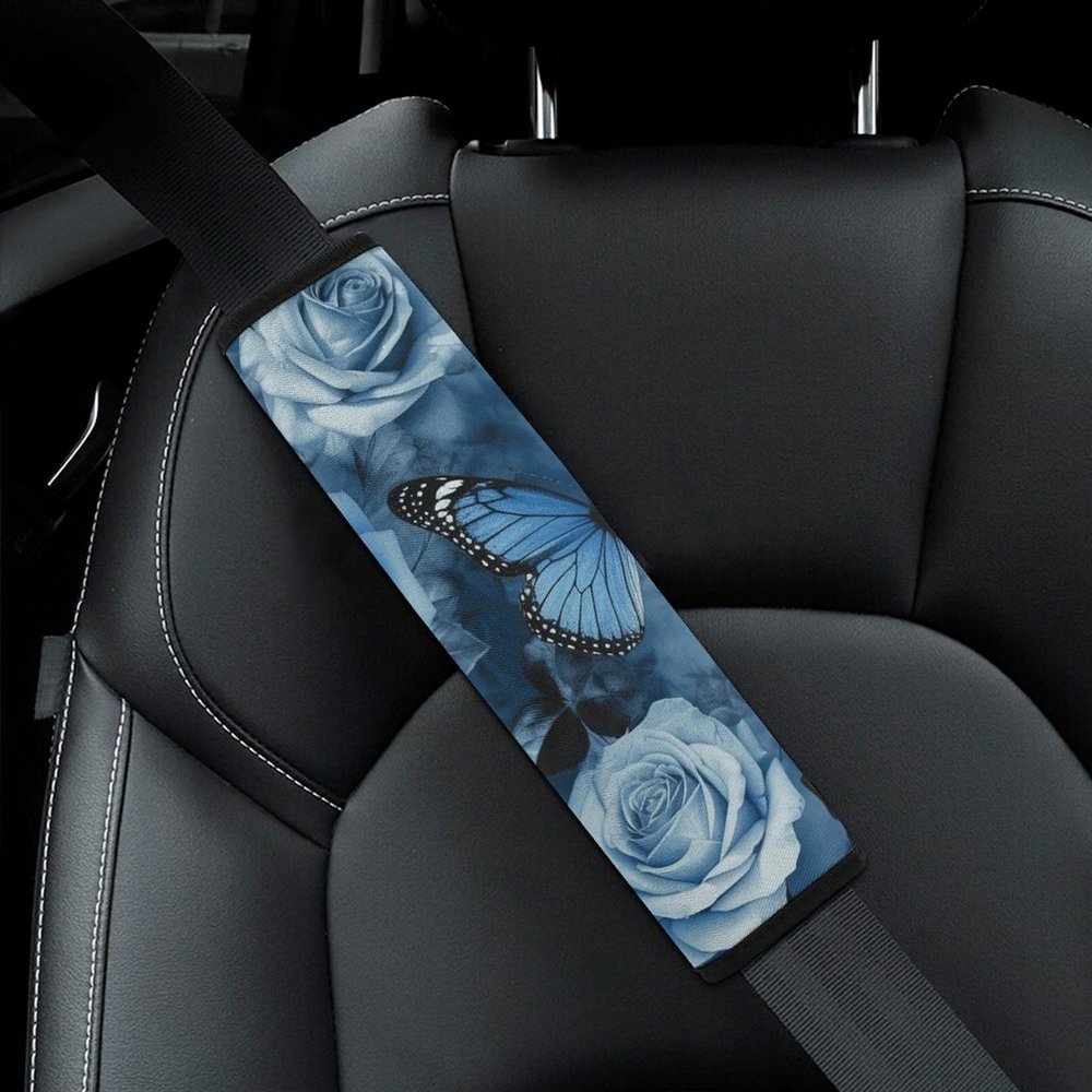 CSGJMYGS 2PCS Car Seat Belt Pads Universal Auto Seatbelt Shoulder Pad Blue Rose Seat Belt Cover Comfortable Driving Shoulder Strap Covers Harness Pad for Car Interior Accessories