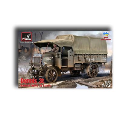 Armory AR-72101 1/72 Dennis 3t Lorry, British WWI Lorry w/Flatbed Cargo Body Plastic Model kit