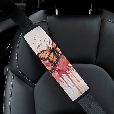 2PCS Car Seat Belt Pads Universal Auto Seatbelt Shoulder Pad Butterfly Drip Spray Watercolor Seat Belt Cover Comfortable Driving Shoulder Strap Covers Harness Pad for Car Interior Accessories