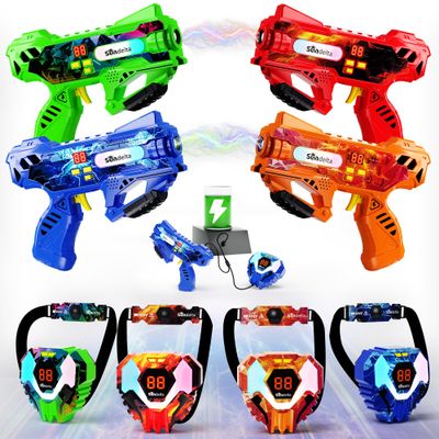 Rechargeable Laser Tag Guns Set of 4 with 360Sensors & LED Display Real-Time Hit Feedback, Front Vest & Back Target Full-Body Game for Kids Ages 8-12, Teens and Adults - Indoor/Outdoor Party Toys