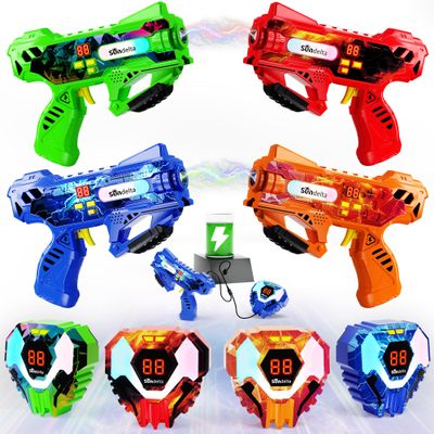 Sundelta Rechargeable Laser Tag Guns Set of 4, LED Display & Vibration Feedback, Outdoor/Indoor Battle Game for Kids Ages 8-12, Teens and Adults - Birthday Gift for Boys and Girls