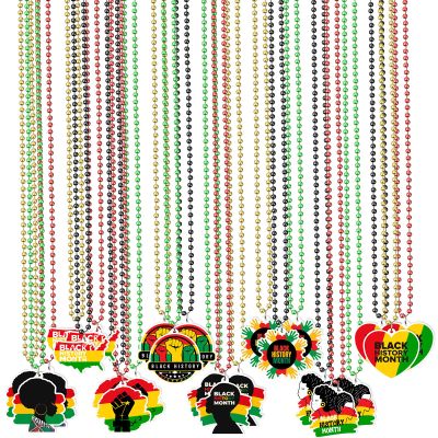 Blosssound 24 Pieces Black History Month Beaded Necklaces Bulk for African American Juneteenth Beaded Necklace Party Favors Worthwhile Commemoration Festival Decorations Supplies, 8 Styles