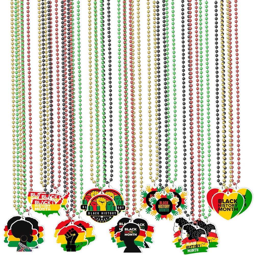 Blosssound 24 Pieces Black History Month Beaded Necklaces Bulk for African American Juneteenth Beaded Necklace Party Favors Worthwhile Commemoration Festival Decorations Supplies, 8 Styles